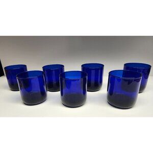 Libbey Metropolitan Cobalt Blue Glass Lowball Juice Short Tumblers Round Bottom